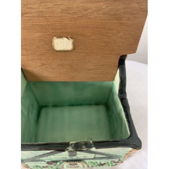RARE Vintage Japanese ~ Green Majolica ~ Salt Box W/lid Sugar Flour pepper - Picture 8 of 12